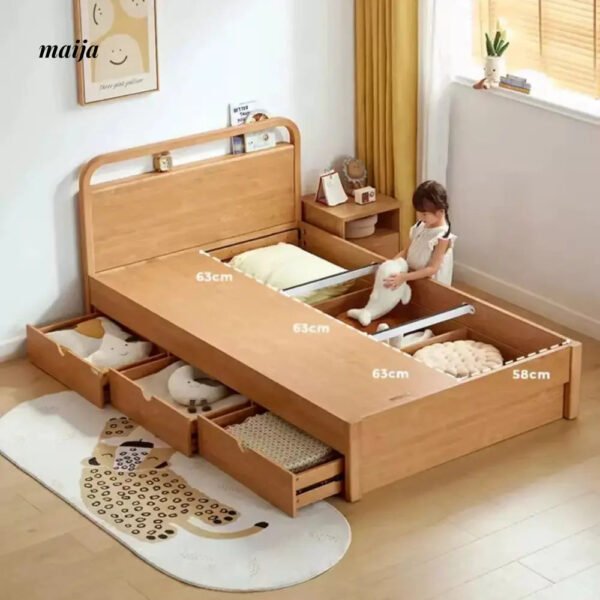 LINSYKIDS Solid Wood High Platform Box Bed with Storage - Image 11