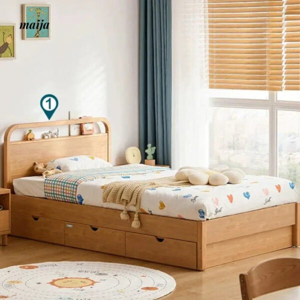 LINSYKIDS Solid Wood High Platform Box Bed with Storage - Image 23