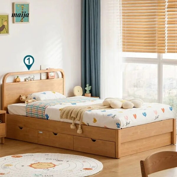 LINSYKIDS Solid Wood High Platform Box Bed with Storage - Image 24