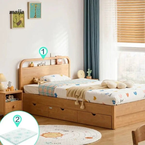 LINSYKIDS Solid Wood High Platform Box Bed with Storage - Image 26