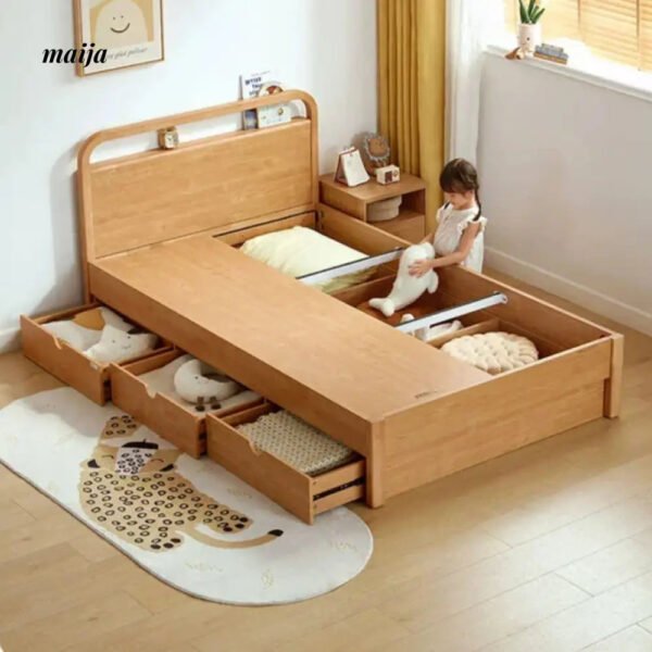 LINSYKIDS Solid Wood High Platform Box Bed with Storage - Image 3